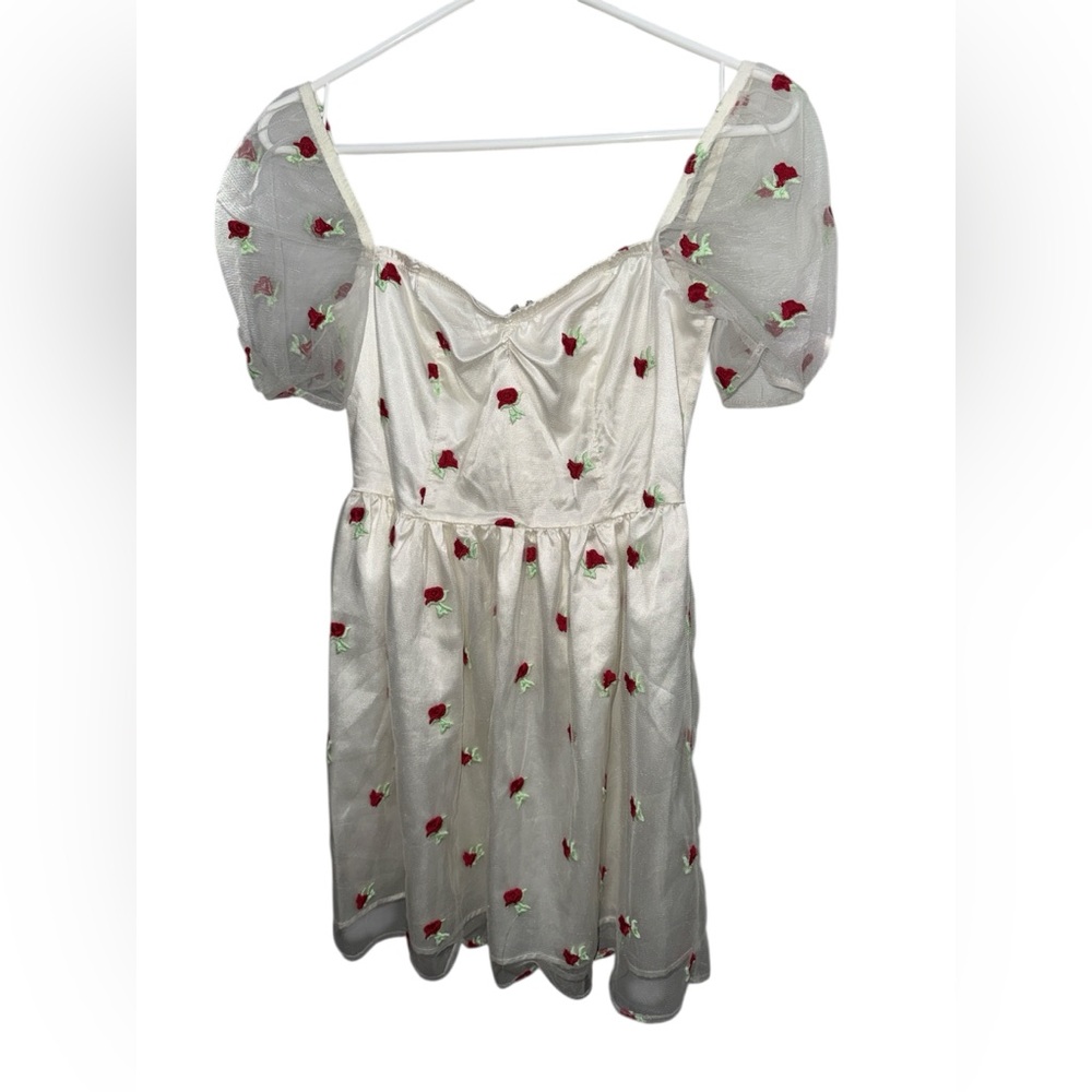 Sugar Thrillz FOREVER YOURS White Embroidered Rose Babydoll Dress Sz S